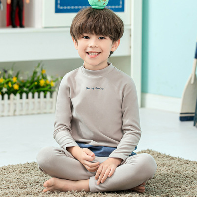 品牌儿童保暖螺纹弹力套装中大童男童秋衣秋裤秋冬季简约打底内衣|ru