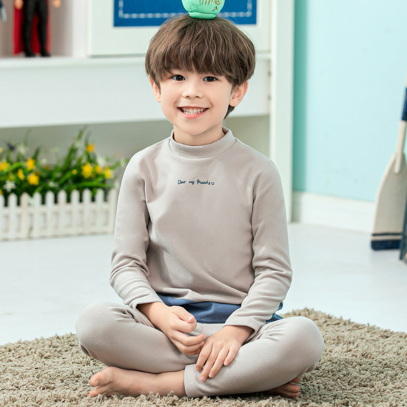 品牌儿童保暖螺纹弹力套装中大童男童秋衣秋裤秋冬季简约打底内衣|ru