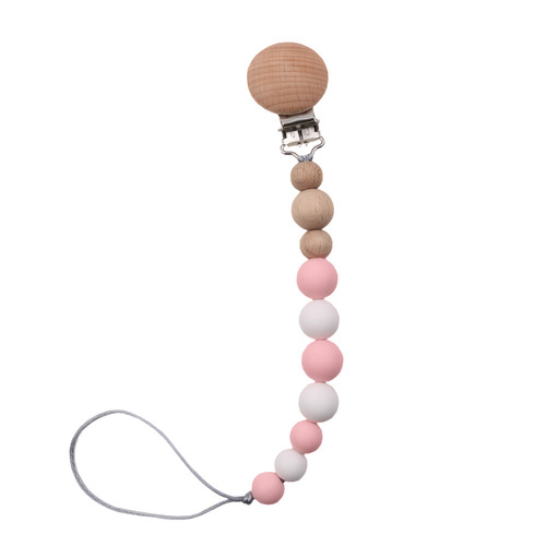 Foreign trade AliExpress hot selling pacifier chain silicone teether anti-falling chain beech wood clip anti-falling strap Amazon