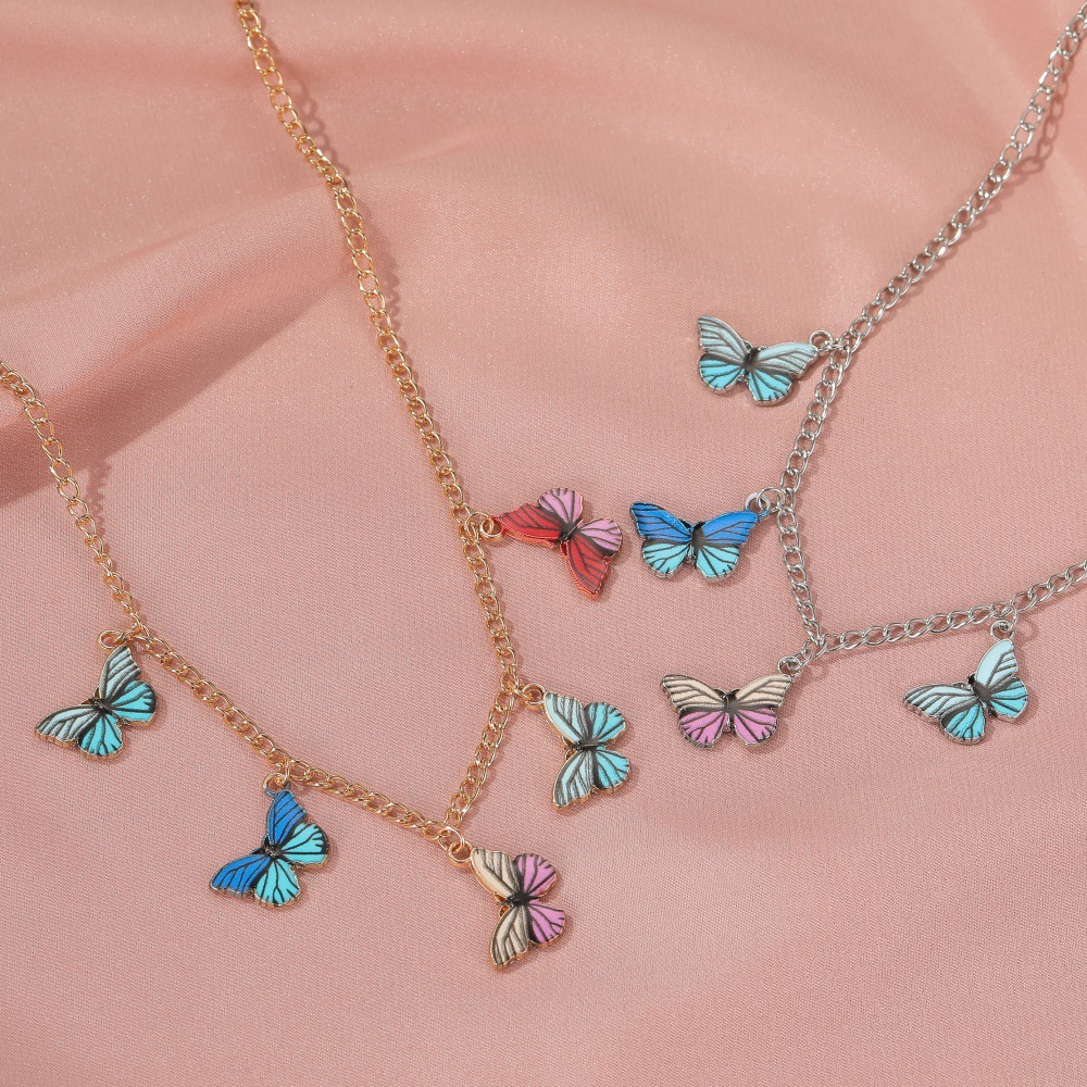 Fashion Retro Clavicle Chain Color Dream Butterfly Necklace Women display picture 5