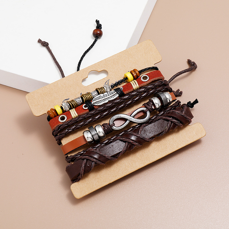 hot-selling retro braided cowhide bracelet three-piece set