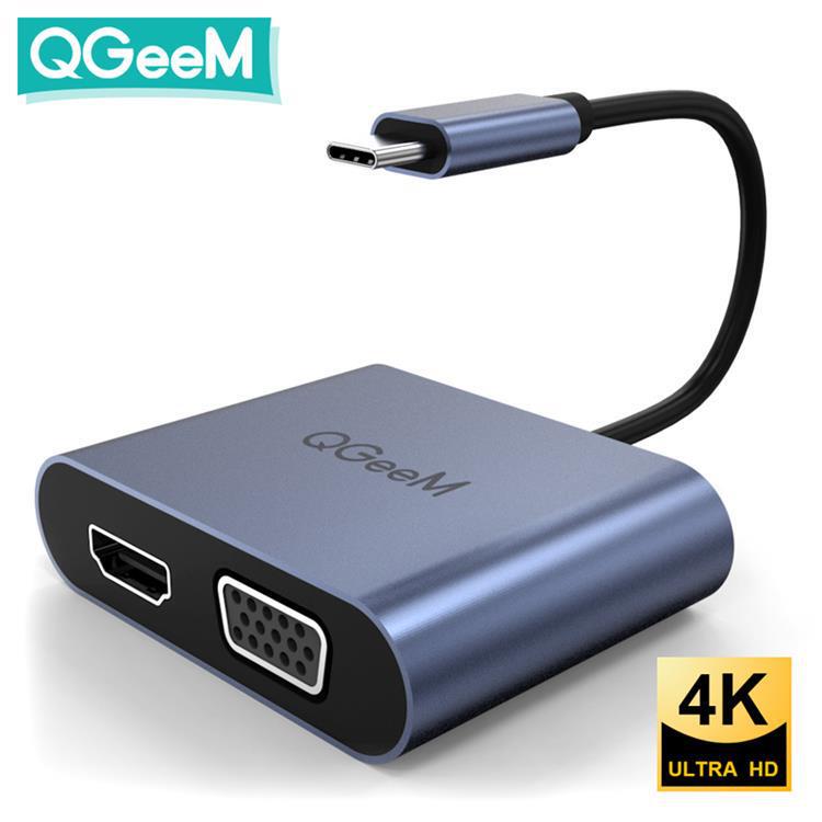 Qgeemtype-Cusbc to Hdmi4K+Vga Adapter Dock Supports Dual-Screen Simultaneous Display Docking Station for Laptops