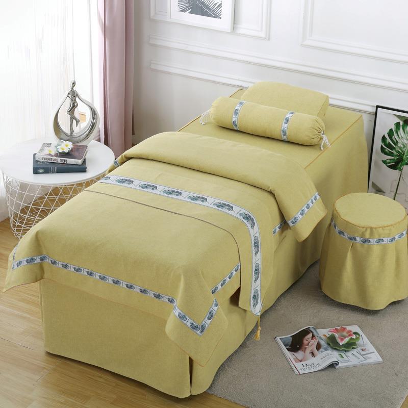 美容床罩四件套批发竹节棉欧式加厚纯色美容院棉麻按摩床罩|ru