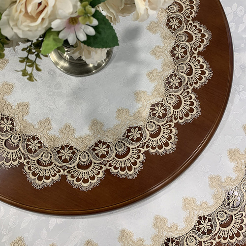 One piece drop shipping Amazon round fabric American lace table mat retro European round white restaurant tablecloth