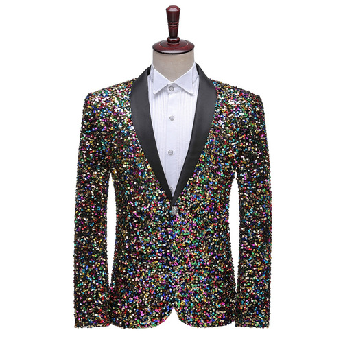 men's jazz dance suit blazers Men dress 3D sequins bar night club stage performance suit man singer color coat