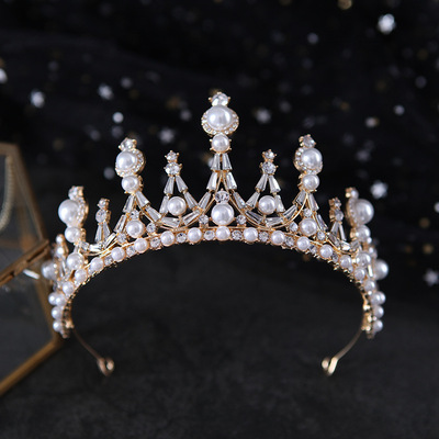 日韩婚礼头饰新娘皇冠2020新品珍珠王冠发饰大气成人合金婚纱配饰|ms