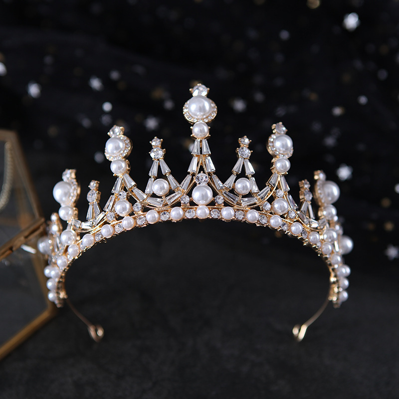 日韩婚礼头饰新娘皇冠2020新品珍珠王冠发饰大气成人合金婚纱配饰|ms