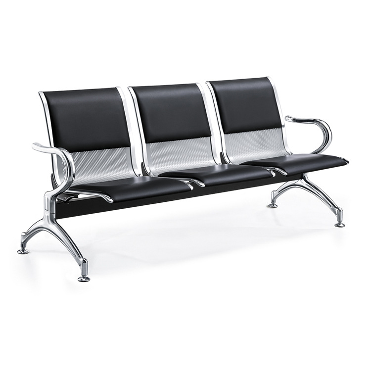 silla de aeropuerto silla de fila de tres personas banco de acero inoxidable asiento público silla de infusión silla de espera de hospital silla de metal