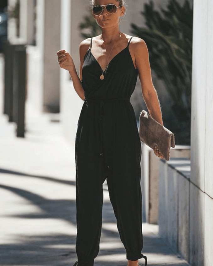 Sexy Backless Print Tied Spaghetti-Strap Cotton One-Piece Slit Pants Jumpsuit - Jumpsuits & Rompers - Uniqistic.com