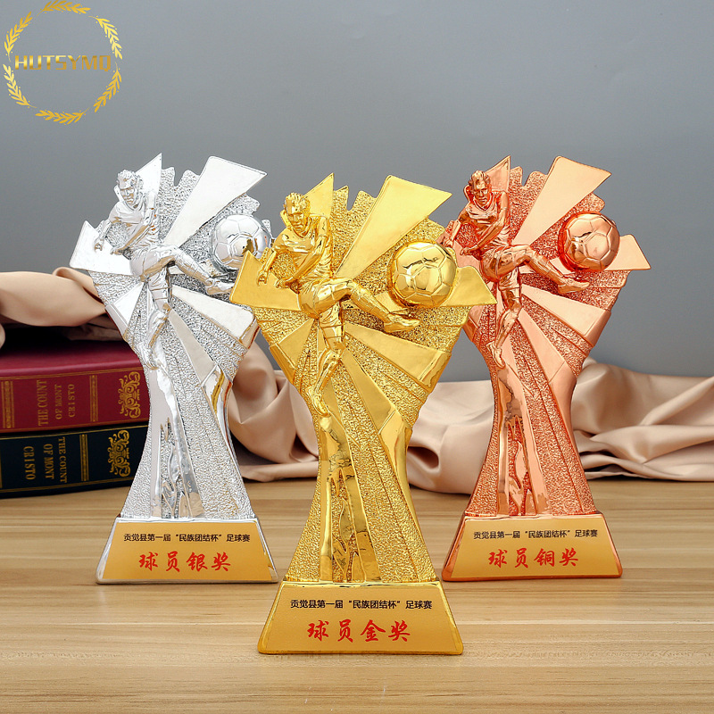 足球射手前锋奖杯定制 精品树脂电镀工艺品 男足球颁奖礼品 球迷
