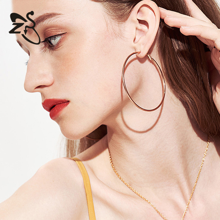 European American Elegant Face-Slimming Metal Earrings Exaggerated Large Hoop Earrings Titanium Steel Earrings Wholesale detail image 15
