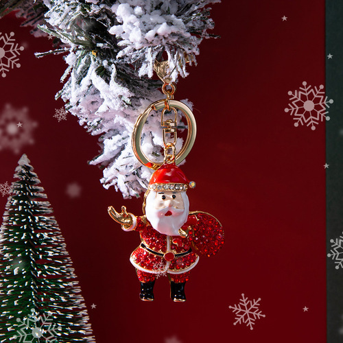 European and American Cross-border New Christmas Series Diamond-embellished Oil Christmas Elf Keychain Ornament Metal Small Gift Hanger