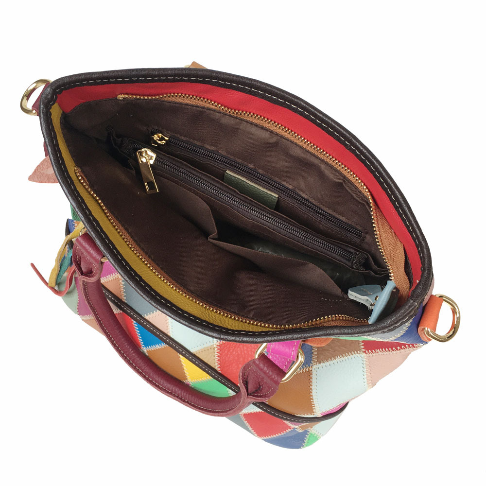 Damen Handtasche Aus Echtleder, Bunte Beuteltasche Mit Muster_voghion.com
