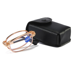 男女士防藍光老花鏡金屬框摺疊便攜帶盒老視鏡可掛腰高清老光眼鏡