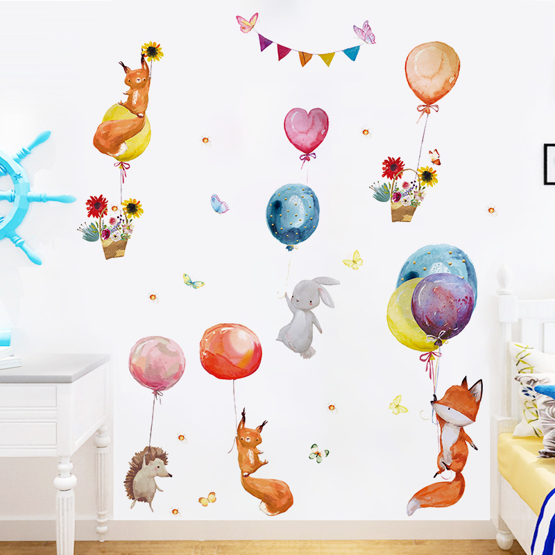 Cartoon Hand-painted Fox Balloon Wall Stickers Kindergarten Children's Room Study Room Decoration Stickers Removable display picture 4
