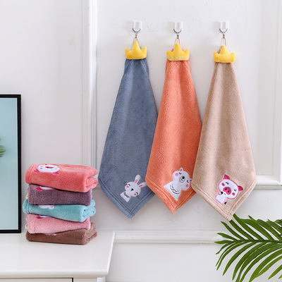 批发卡通方巾35*35珊瑚绒超细纤维方巾柔软吸水可挂式厨房擦手巾|ru