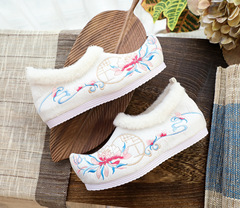 春蓮 2020冬季新款北京繡花鞋漢服棉鞋民族風提花棉絨鞋毛口鞋