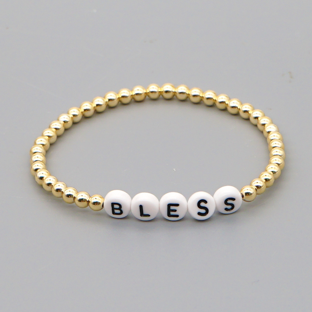 Fashion Trend Natural Pearl Soft Ceramic Multi-layered Beaded Imported Color-preserving Gold Bead Letter Bracelet display picture 6