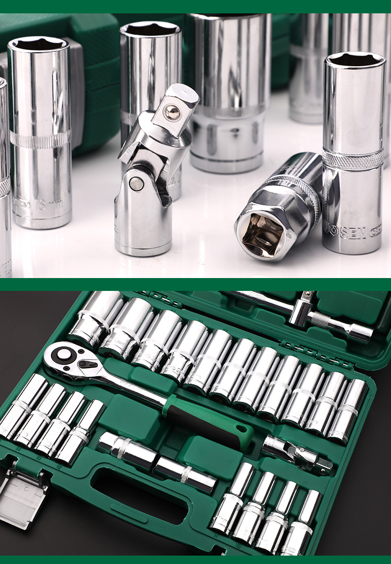 Tuosen Hardware Tools 28 Pieces Lengthened Hexagon Auto Repair Socket Wrench Set Manual Auto Repair Auto Protection Set