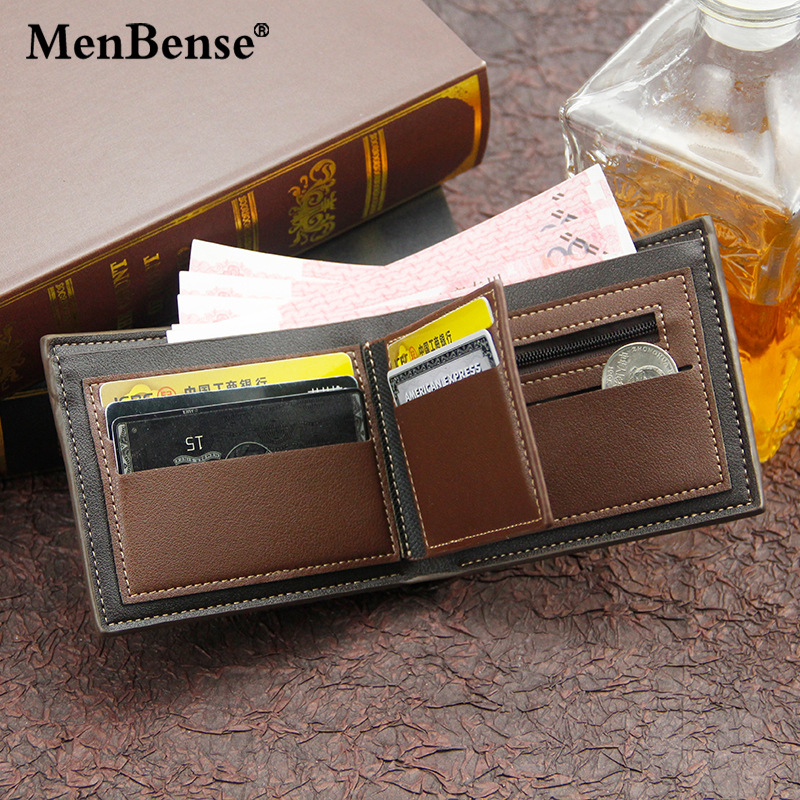 Menbense Korean version hinge bronzing printing men's wallet short matte multi card slot large capacity men's wallet