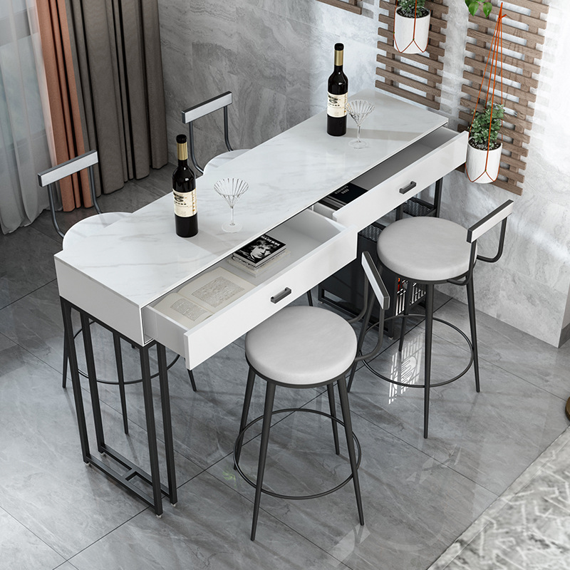 Dining room light luxury Rock plate bar table and chair combination family with drawer high bar table coffee shop creative partition table and chair