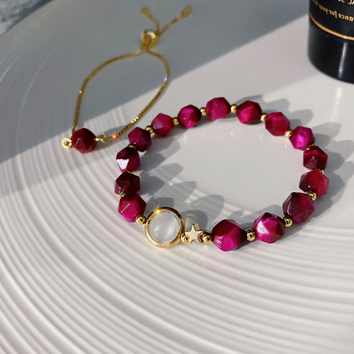Fashion Tiger Eye Stone Bracelet Women's Korean Style Internet Popular Simple Personality Bracelet 2-Piece Set Adjustable Design Bangle