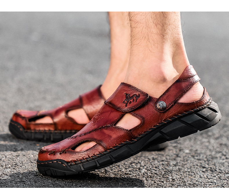 Amazon Spring/Summer men's plus-size sandals, trendy leather beach shoes, flip-flops, plus-size men's shoes, sewn shoes, cross-border undefined