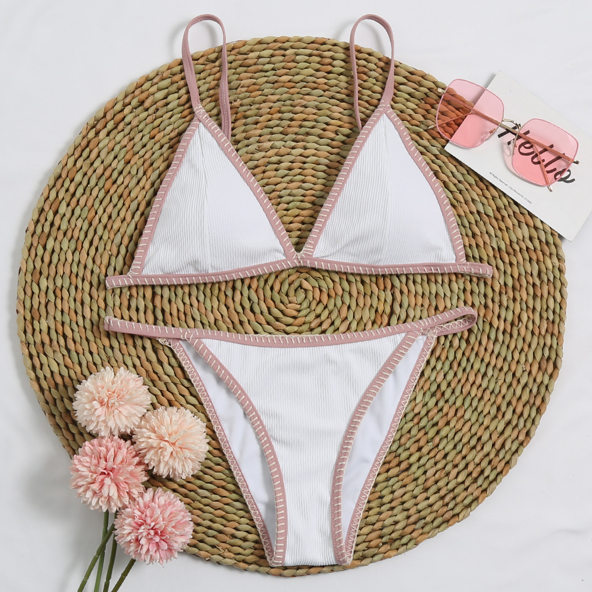 bikini de cintura baja rosa dividido a la moda cortado a mano NSHL2507