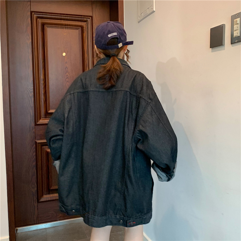 Neuheiten Frühjahr/Herbst 2022: Trendige, lockere Oversize-Jeansjacke im BF-Style mit langen Ärmeln im Retro-Look für Damen_voghion.com