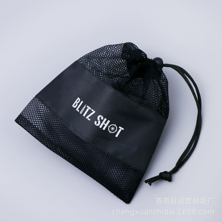 Профессиональная индивидуальная черная сетчатая сумка Односторонняя упаковка луча через упаковочную сумку с логотипом Сетчатая сумка Drawstring Mesh Bag