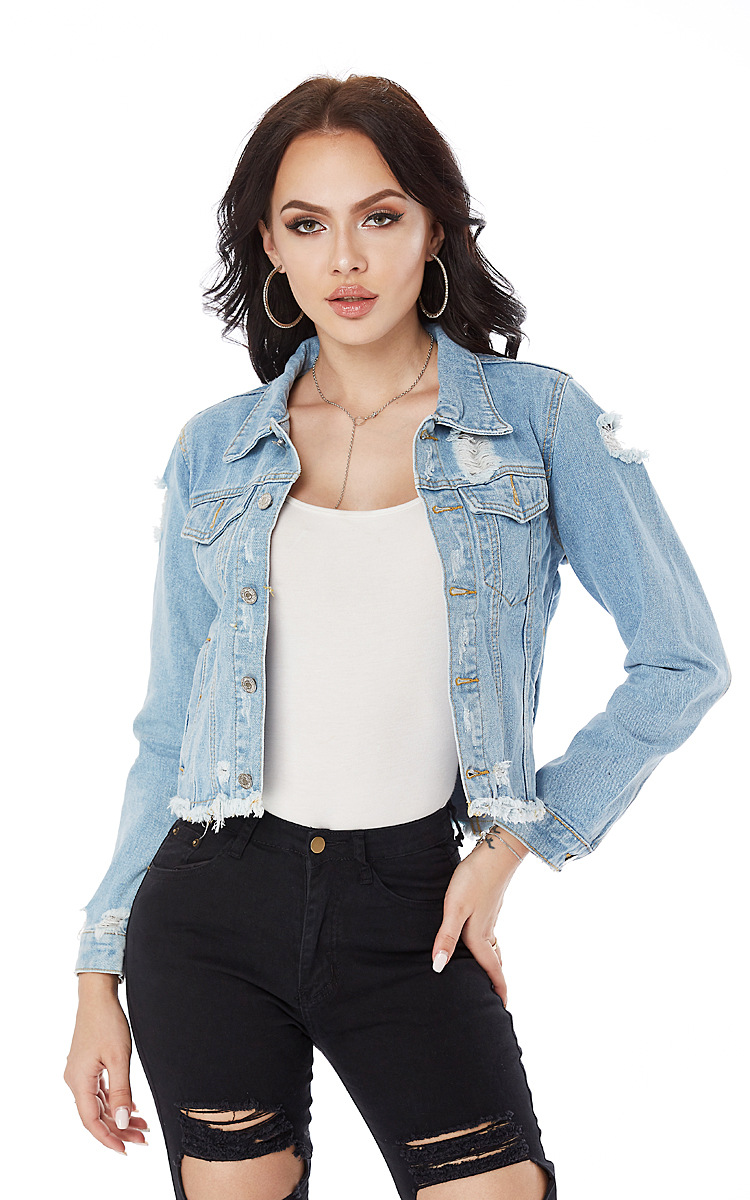 ripped raw-edge short denim jacket  NSSY9119