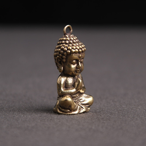 Solid brass antique patina Buddha figurine keychain pendant for good luck and auspiciousness, street vendor supply