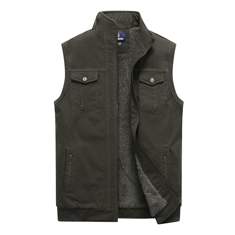 Cross-border nuevo otoño y el invierno casual forrado de lana Chaleco de los hombres de la Juventud más tamaño casual cálido cardigan stand collar chaleco al por mayor