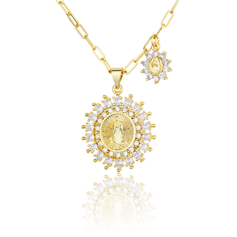 fashion  inlaid zircon round religious necklace