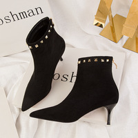188-7 European and American wind fashion simple pure color high heel with pointed rivet sexy naked women and thin short boots boots