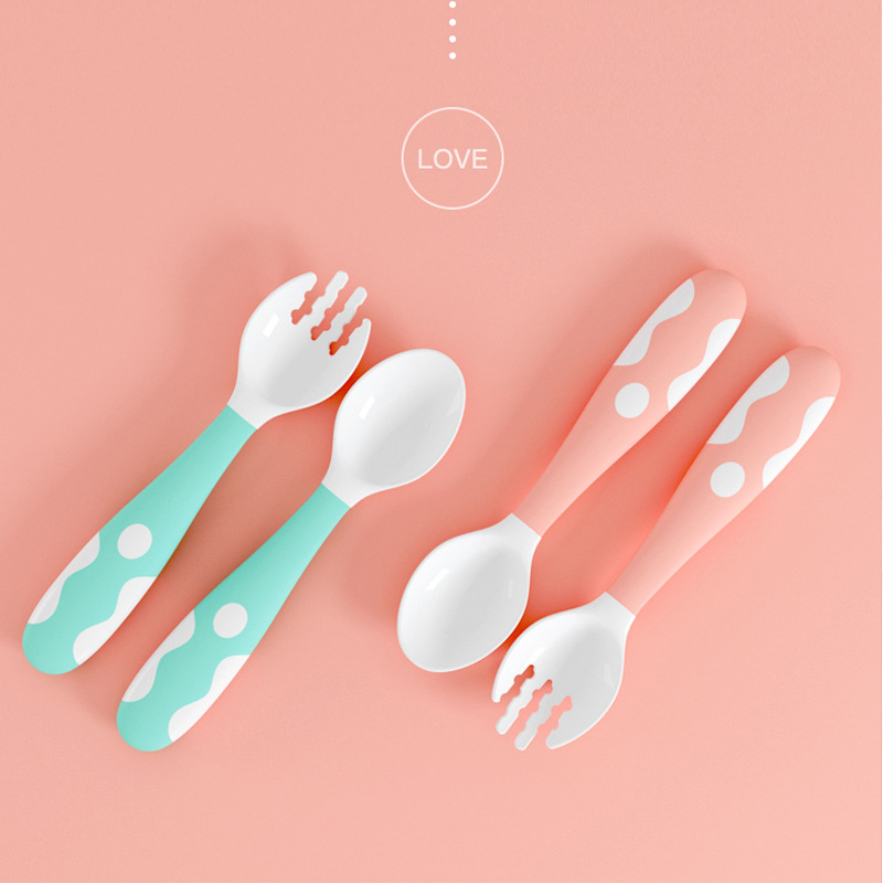 Bend baby Cartoon spoon a soup spoon Elbow spoon Modular assembly baby Feed Plastic Fork spoon suit