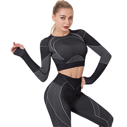 New European and American Cross-border Fitness Set: Tank Top with Midriff Exposure, Long Sleeve, Sporty T-shirt, Peach-Colored Hip-Lifting High-Waisted Tight Yoga Pants