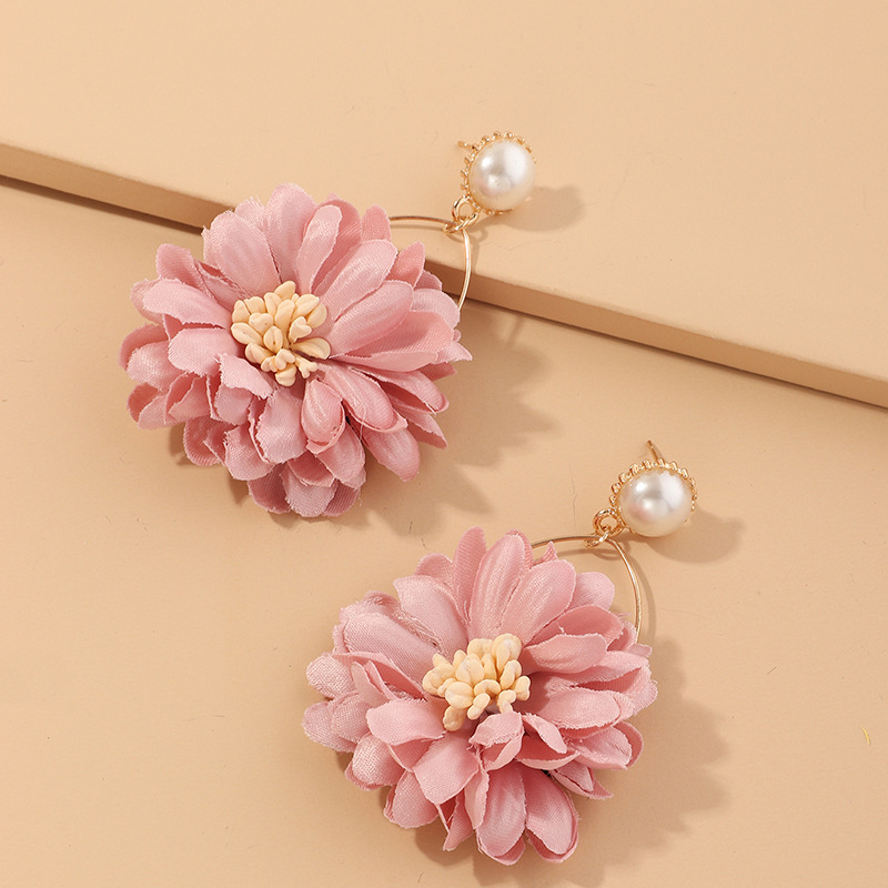 New fashion fabric flower earrings wild chrysanthemum earrings pearl earrings nihaojewelry wholesale