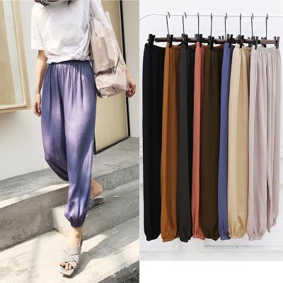 Sea Island silk harem pants summer ice silk cool pants women's 2020 new sun protection pants loose drawstring chiffon casual pants
