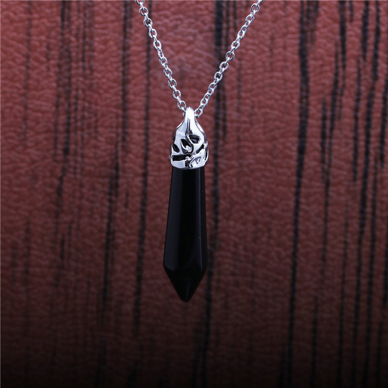 Fashion Stainless Steel Black Stone Hexagonal Column Pendant Necklace display picture 2