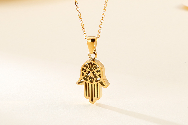 Stainless Ornament Kazam Palm Titanium Steel Pendant Fatima Hand Stainless Steel Necklace and Earrin
