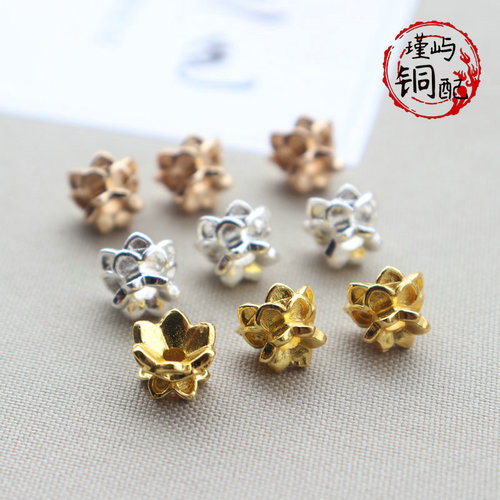 Casting copper color-retaining central hole lotus pattern flower holder separator beads DIY ancient-style hair accessory hairpin main material Hanfu jewelry