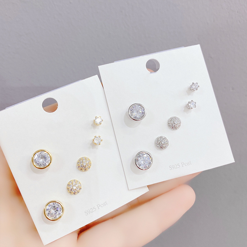 Fashion Geometric Copper Ear Studs Gold Plated Zircon Copper Earrings 3 Pairs display picture 1