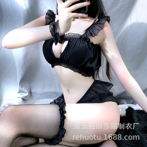 Hot Rabbit New Sexy Lingerie Beautiful and Sexy Catwoman Three-point Lace Suit Love Princess Pajamas