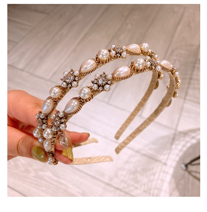 Koreanische Handgemachte Fee Mori Super Fairy Retro Palace Französische Perle Blume Dünnes Stirnband Stirnband Haarnackkarte Schmuck display picture 9