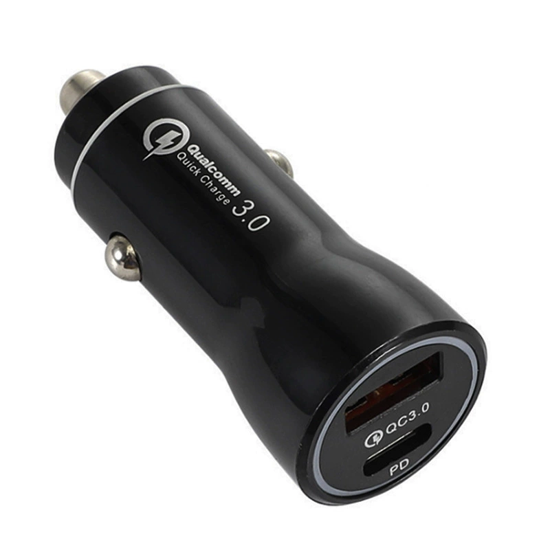 Двойное USB автомобильное зарядное устройство QC3.0 PD, компактная быстрая зарядка, 12–24 В, АБС-огнеупорный корпус, 63×26×20 мм