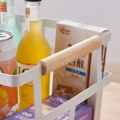 Japanese iron art storage basket vegetable storage basket double wooden handle beverage magazine storage frame household storage basket