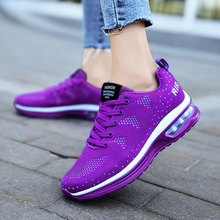 春季新款運動鞋女輕便跑步鞋紫色大碼女鞋氣墊減震透氣網面鞋舒適
