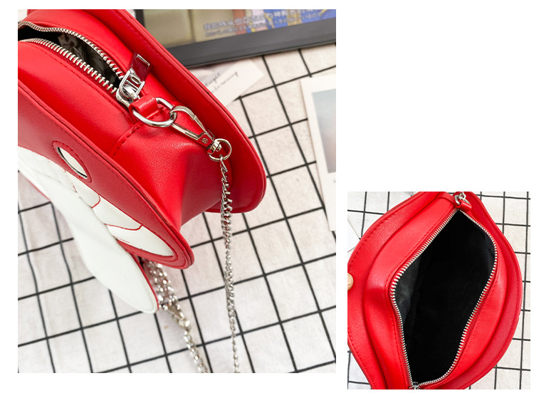 652g Weight Polyester Lining Material Zipper Closure Type Single Shoulder Strap Strap Type Circle Bag Bags Type Travel, Street Occasion Pu Leather Material Fruit Pattern All Seasons Season Women's Gender Cute Style Round Shape Red Color Small Size Small Pu Leather Circle Bag Shoulder Bags 18