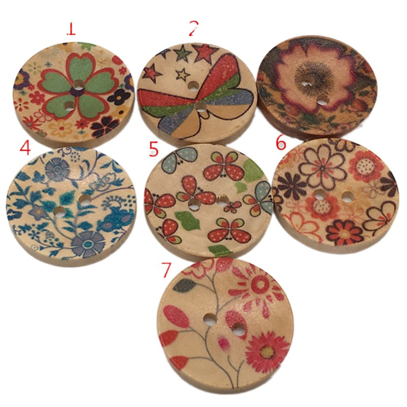厂家直销 特价处理木制圆形彩绘25MM纽扣 木扣子 服装辅料 现货